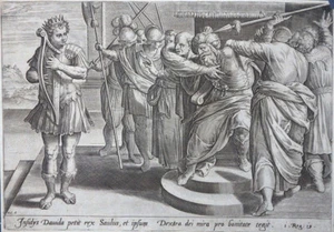 DAVID SPIELT DIE HARFE VOR SAUL KUPFERSTICH COLLAERT NACH FRANCKEN MONOGRAM 1585 - Picture 1 of 1