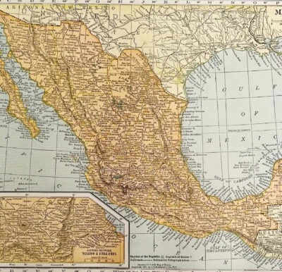 Mexico Map Lithograph 1909 Hammond Art Print North America LGADMap - Image 1 of 2