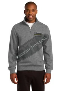 Sudadera Delgada Línea DORADA Bandera Bordada Para Hombre 1/4 Cremallera Lanza Despachador - Imagen 1 de 1