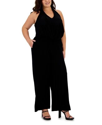 Nuevo mono International Concepts para mujer talla mediana negro sin mangas con cuello en V Foto 1 de 4