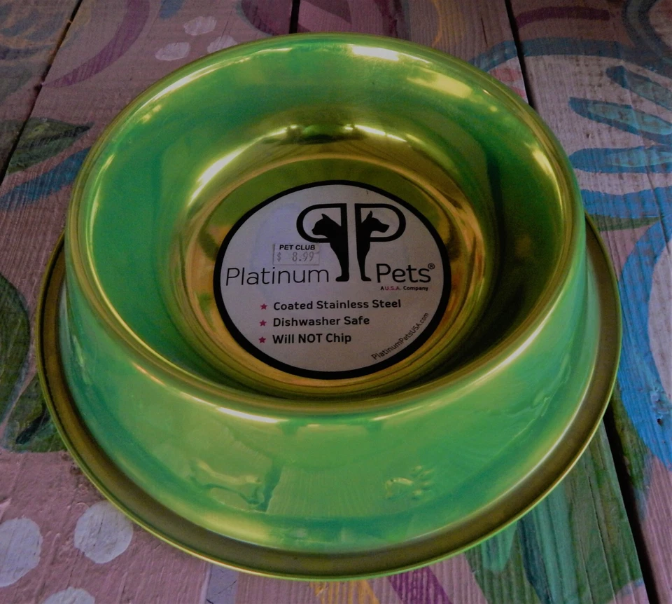 NUEVO Platinum Pets 10" Grande Acero Inoxidable Perro Cuenco RARO Corona Color Lima  Foto 1 de 1