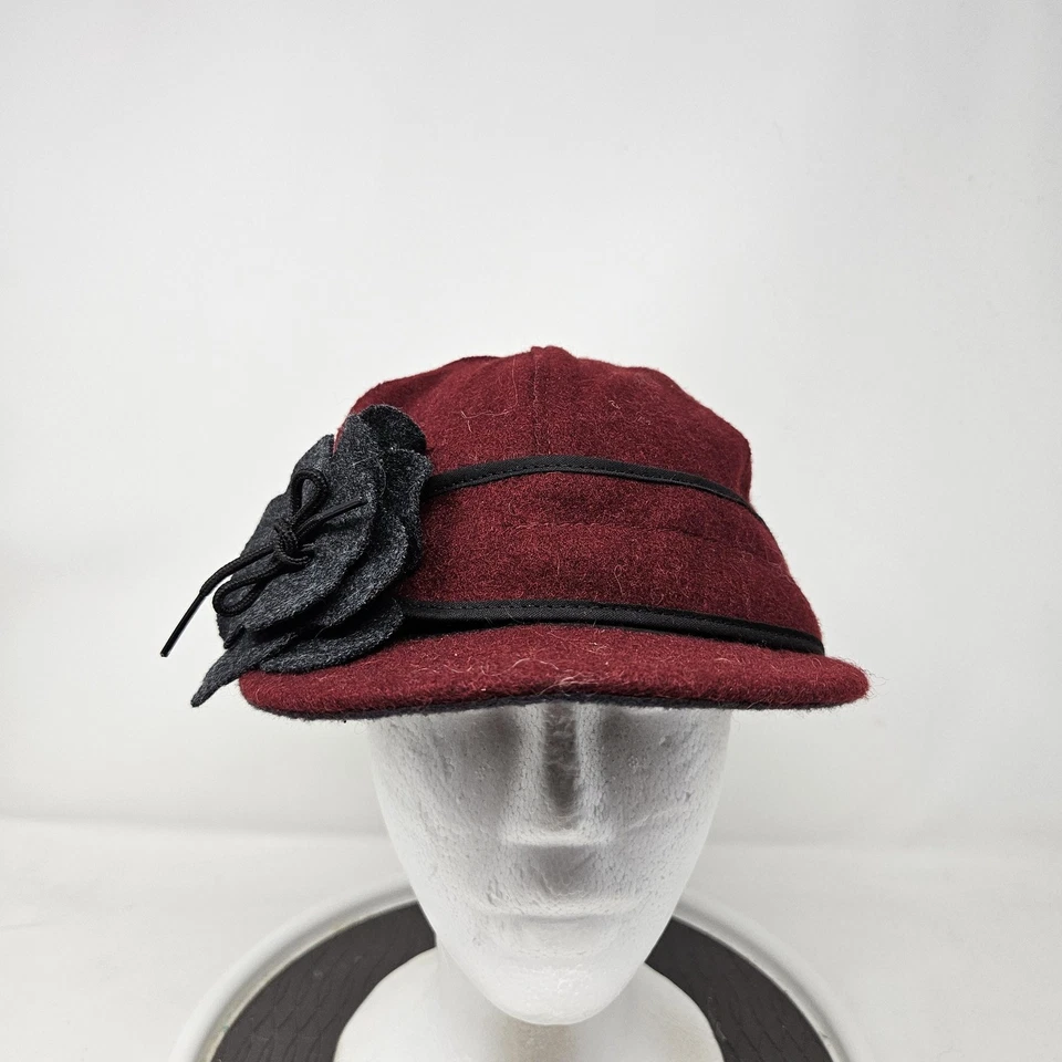 Gorra ajustada Stormy Kromer para mujer 7 3/8 gris borgoña pétalo empujador flor Foto 1 de 4