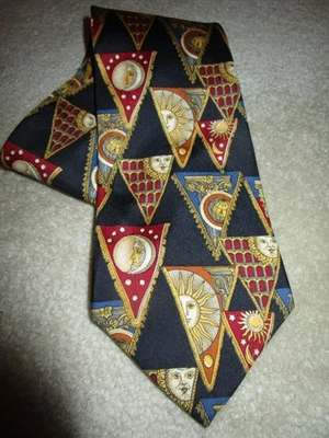 VINTAGE STRUCTURE ITALIAN FABRIC 100% SILK SUN MOON NECKTIE - Image 1 of 4