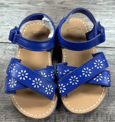 女宝宝衣服全新无标签 Gymboree 5 码鞋野生动物园微笑蓝色凉鞋 — 第 1/3 张图片