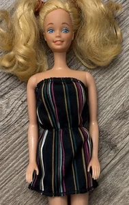 Vintage Superstar Barbie Era Black Striped Mini Halter Dress ( Clothes Only ) 🌼 - Picture 1 of 5