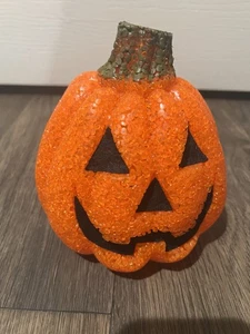 Vintage Seasons Halloween Light Up Pumpkin Melted Plastic Popcorn 6” Lantern - Picture 1 of 4