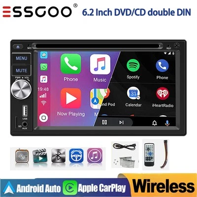 Double 2DIN 6.2" Car Radio Stereo Touch Screen Android Auto CarPlay FM Bluetooth - Image 1 of 4
