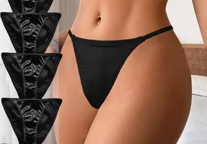6 Stück Liquid Satin Cheeky Panty Hot Sexy Naughty Slippery Größe L (schwarz & creme) - Bild 1 von 2