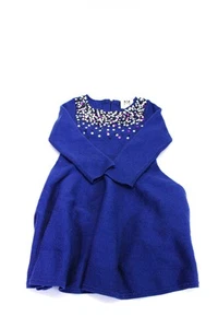 Milly Minis Womens Jeweled Long Sleeves A Line Sweater Dress Blue Size Small - Picture 1 of 3