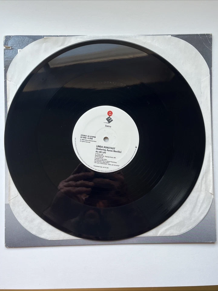 Linda Ronstadt Feat Aaron Neville: ALL MY LIFE, 1989 Electra 12' Promo, Vintage - Image 1 of 4