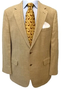 OXXFORD CLOTHES Mens Size 44 L Pure Silk Two Button Blazer-Wheat Beige - Picture 1 of 9