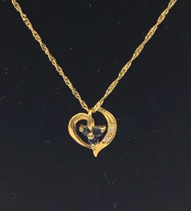 18k Saphir & Diamant Herz Anhänger Halskette ~ 1,4 Gramm ~ 16" - Bild 1 von 8