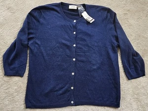 NEU $ 78 Seide Kaschmir marineblau Cardigan Pullover L FIELD MANOR 3/4 Ärmel WEICH - Bild 1 von 3