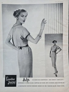 1956 Mujer Helga Seda Camisa Cintura Vestido Gunther Jaeckel Vintage Moda Anuncio - Imagen 1 de 1