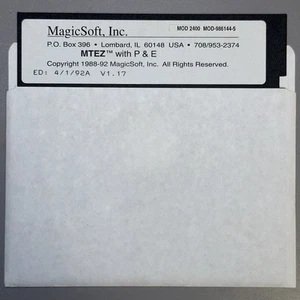 "Disquete MagicSoft, Inc. MTEZ con P&E V1.17 Vintage 1992 5,25""" - Imagen 1 de 3