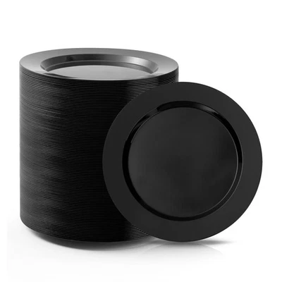 Platos de postre de plástico negro 100 piezas de 7 pulgadas, platos desechables duros premium para... Foto 1 de 4
