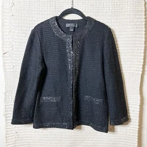 ST. JOHN Negro/Metalizado Lana-Lino Formal Sin Cuello Blazer Chaqueta 4 - Imagen 1 de 10