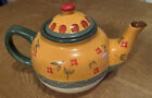 Hand Painted Red Clay Pottery Country Garden Path Teapot by FOLK ART