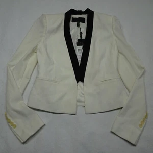 BCBGMAXAZRIA XS Cropped Blazer Lined Jacket Black Neckline Off White NWT *Flaw - Picture 1 of 20