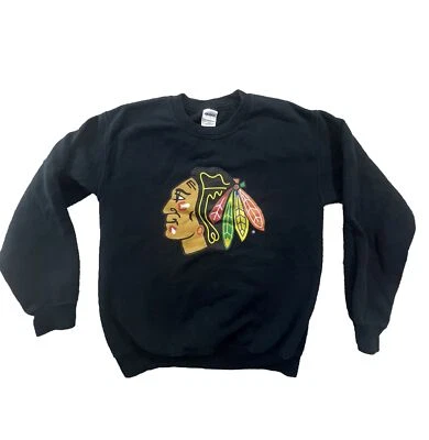 Pullover de colección Chicago Blackhawks cuello redondo para hombre talla pequeña manga larga negro Foto 1 de 4