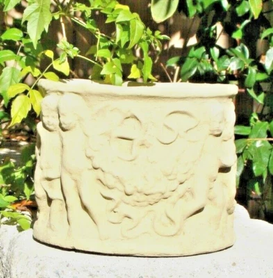 VINTAGE CHERUB FLOWER POT Cement Concrete Garden Patio Angel Putti Planter Décor - Image 1 of 4