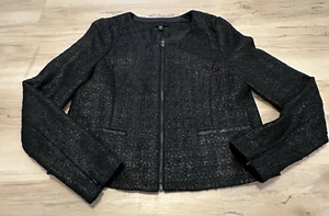 Joes Jeans Women L Jacket Blazer Textured Moto Wool Blend Shiny Zipper Black - Picture 1 of 9