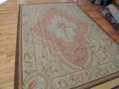 Alfombra estilo Aubusson francés 5x7, 5x8 beige marrón rosa melocotón aspecto descolorido suave  Foto 1 de 4