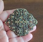 Large Open Work Vintage Brooch Pin With Light Colorado Topaz Crystal