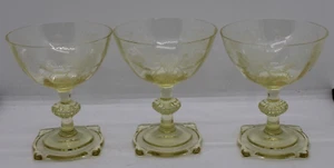 3 Heisey Old Colony Sahara Yellow 4 1/2" Sherbet Wine Glass Elegant Caracassone - Picture 1 of 7