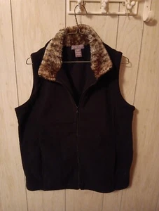 Laura Scott Fleece Vest Women's Large Lightweight Pockets Full Zip Faux Fur - Picture 1 of 6