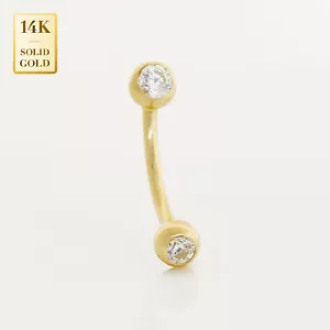 14K Solid Gold Cubic Zirconia Eyebrow Piercing Cartilage Daith Helix Tragus 18G - Picture 1 of 2