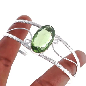 Green Amethyst Quartz Gemstone Ethnic Style Bangle Adjustable Cuff W655 - Picture 1 of 4