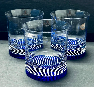💕Vtg Set 3 Hand-blown Clear Cobalt Blue Double Old Fashioned Glasses w/Weighted - Image 1 of 4