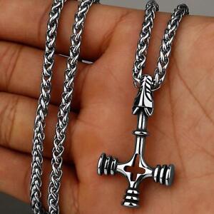Stainless Steel Inverted Cross Viking Gothic Medieval Wiccan Pendant Necklace