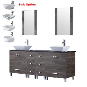 72" Bathroom Vanity Double Sink Cabinet Ceramic Sink Combo w/Mirror Freestanding - Picture 1 of 40