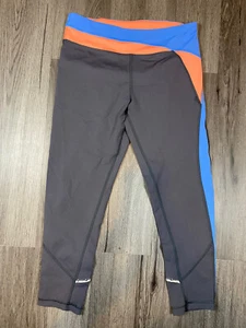 Ivivva Lululemon Girls Crop Capri Pant Gray Orange Blue Excellent Clean SIZE 14 - Picture 1 of 5