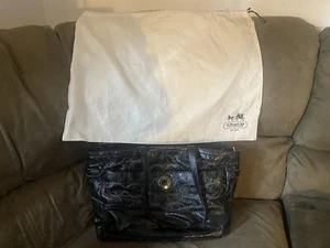 Coach Black Leather Tote Signature Stitched Baby/Commuter Bag Authentic - Picture 1 of 12