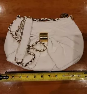 WOMENS DEUX LUX WHITE FAUX LEATHER W/GOLD CHAIN STRAPS PURSE - Picture 1 of 6