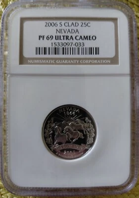 2006 S NGC PR69 Ultra Cameo Clad Nevada 25c State Quarter 2006-S PF-69 - Image 1 of 3