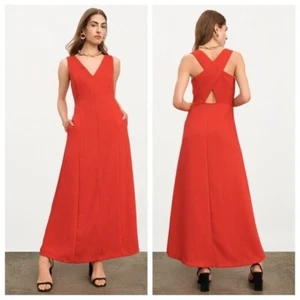 DONNA KARAN PAINT THE TOWN RED SLEEVELESS CRISS CROSS MAXI DRESS SIZE 6 $350 - Picture 1 of 15