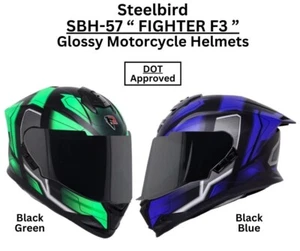 Casco de motocicleta Steelbird SBH-57 “FIGHTER F3” DOT brillante cara completa certificado - Imagen 1 de 16