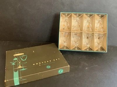 Libbey Glasses Royal Fern Cordial Glasses  MCM  Set Of 8~3 1/8” In Box, EUC - Image 1 of 4