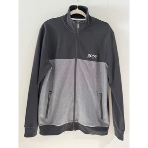 BOSS Hugo Boss Mens Track Jacket Full Zip Black Gray Color Block Large - Picture 1 of 8