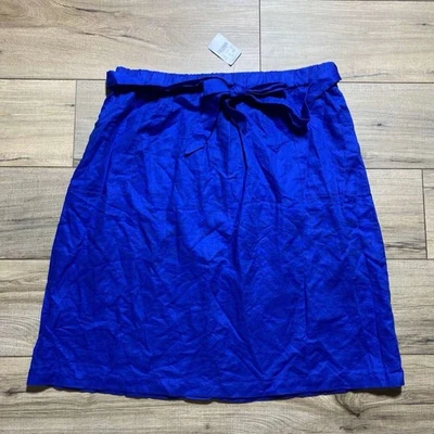 J. CREW Factory Womens Linen-Blend Pull On Midi Skirt With Bow XL Blue - Image 1 of 4