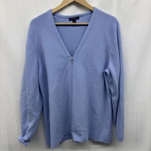 Lands’ End Damen-Cardigan immergrün blau Größe 1X 14-18 Reißverschluss vorne V-Ausschnitt - Bild 1 von 5