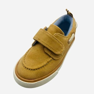Toddler Boys Tan Boat Shoes Hook & Loop Faux Suede Padded Collar Cat & Jack New - Picture 1 of 7