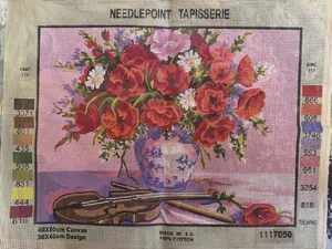 Printed needlepoint canvas 40 X 50 Cm Canvas Only Flowers In A Vase - Picture 1 of 5