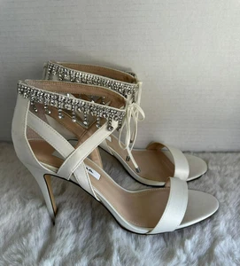 Nina Collina Heels Womens Size 9M Ivory Rhinestones Bridal Dress Evening Sandals - Picture 1 of 10