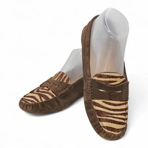 LAUREN RALPH LAUREN - Camila VINTAGE Driving Flats, Animal Print Kidsuede US 7.5 - Picture 1 of 13