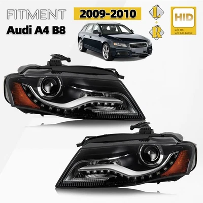 HID/Xenon Headlight For 2009-2010 Audi A4 B8 w/o AFS w/ LED DRL Left+Right Pair - Image 1 of 4